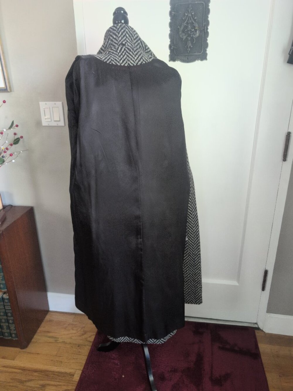 Retro Oversized Double Breasted Chevron Coat 100% Wool Sz 8 - Picture 12 of 13
